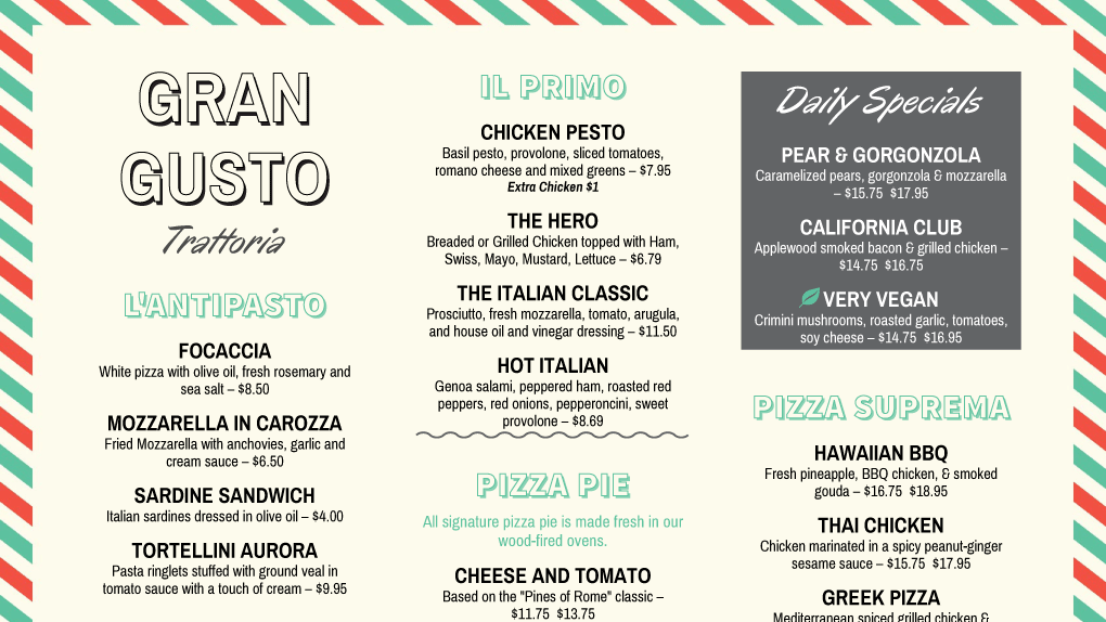 Gran Gusto menu design