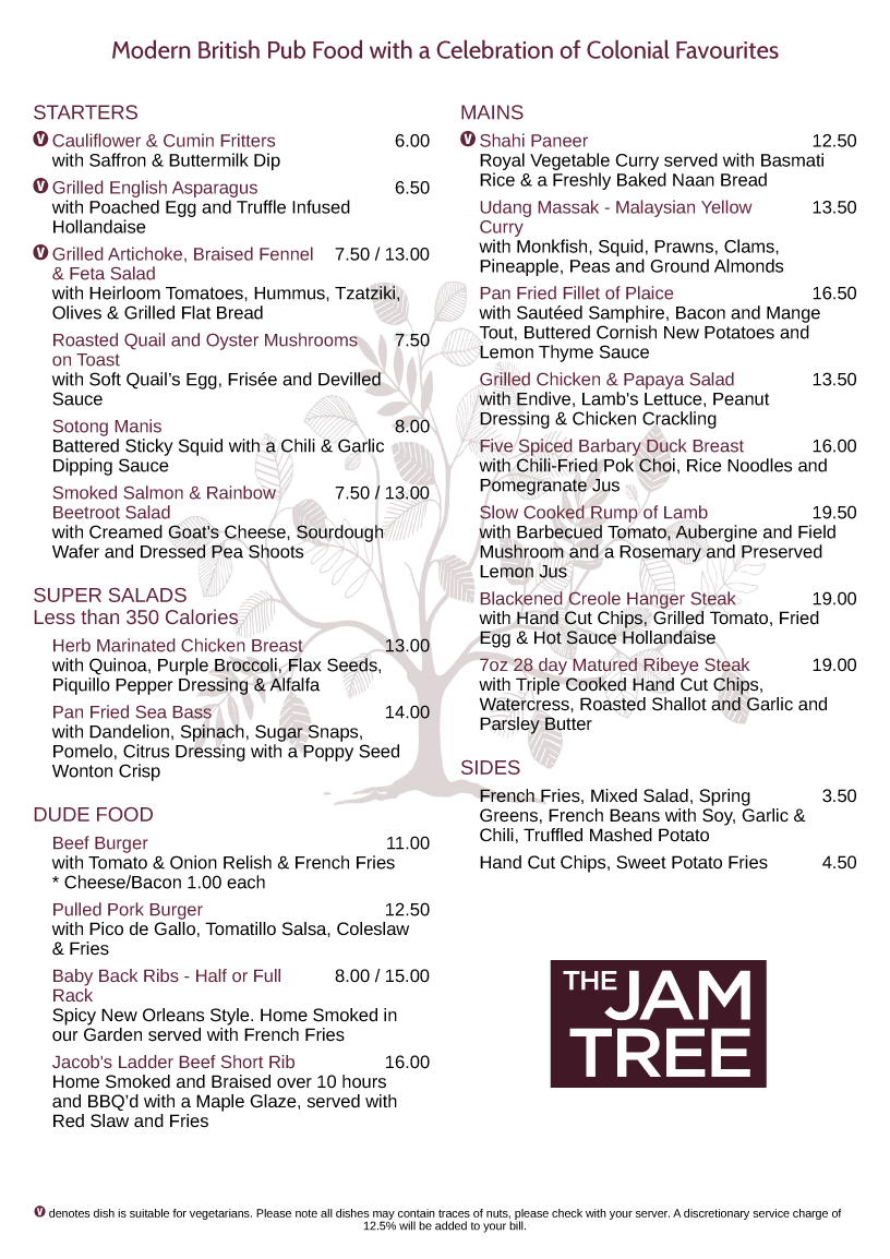 jam tree menu